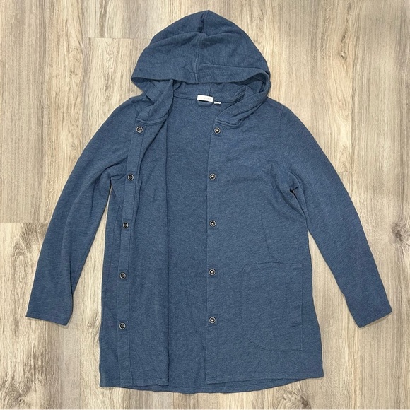 Pure J Jill Hooded Cardigan Sweater Tunic Blue Long Sleeve Pockets Snap Size S - Picture 5 of 8